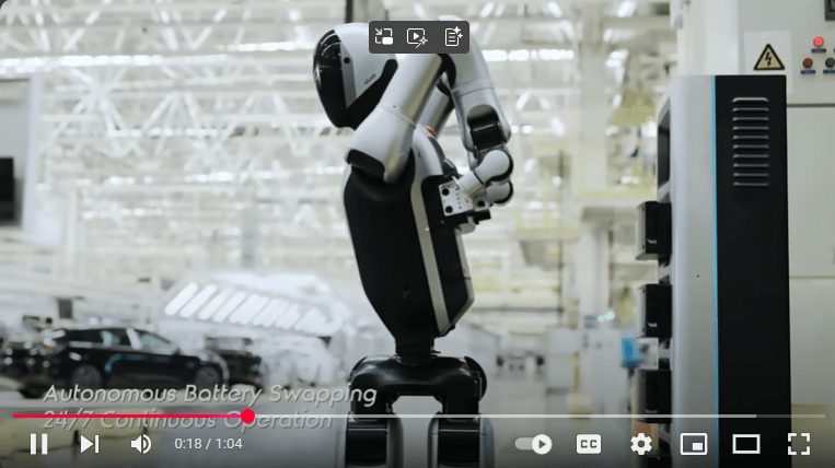 Walker s2 humanoid changes its own batteries